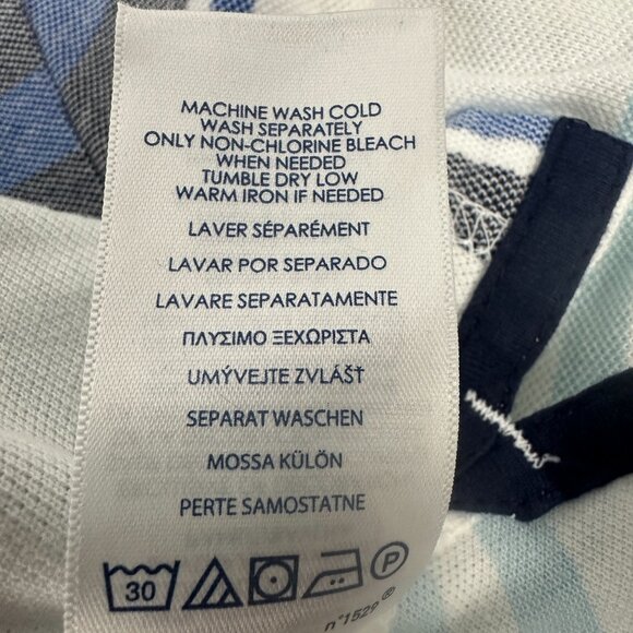 Chaps Mens Natural Stretch Stripe Polo Shirt Size Medium White/Blue Cotton - Picture 6 of 6